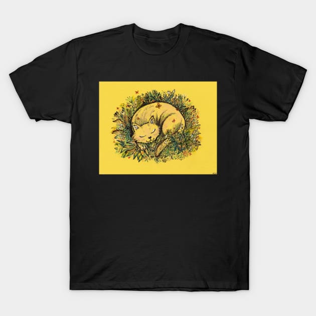 Cat Nap on yellow T-Shirt by sadnettles